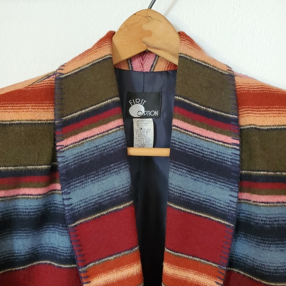 M Vintage 90's Boho Striped Blanket Jacket Blazer - Picture 2 of 11